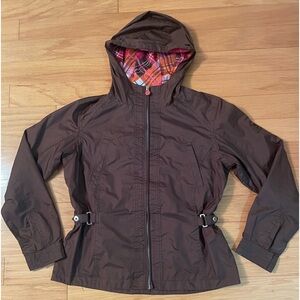 ZEROXPOSUR Girls brown with Pink ,Orange Plaid lining hooded coat/jacket size 16